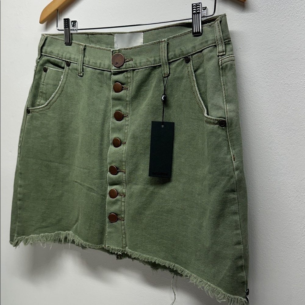 One Teaspoon Viper Skirt Button Front Denim Mini Super Khaki Green New Size 30 - Picture 4 of 13